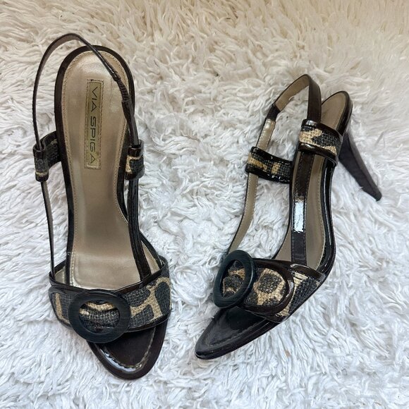 VIA SPIGA Animal Print Slingback Heels | Brown | Size 8 - Picture 1 of 6